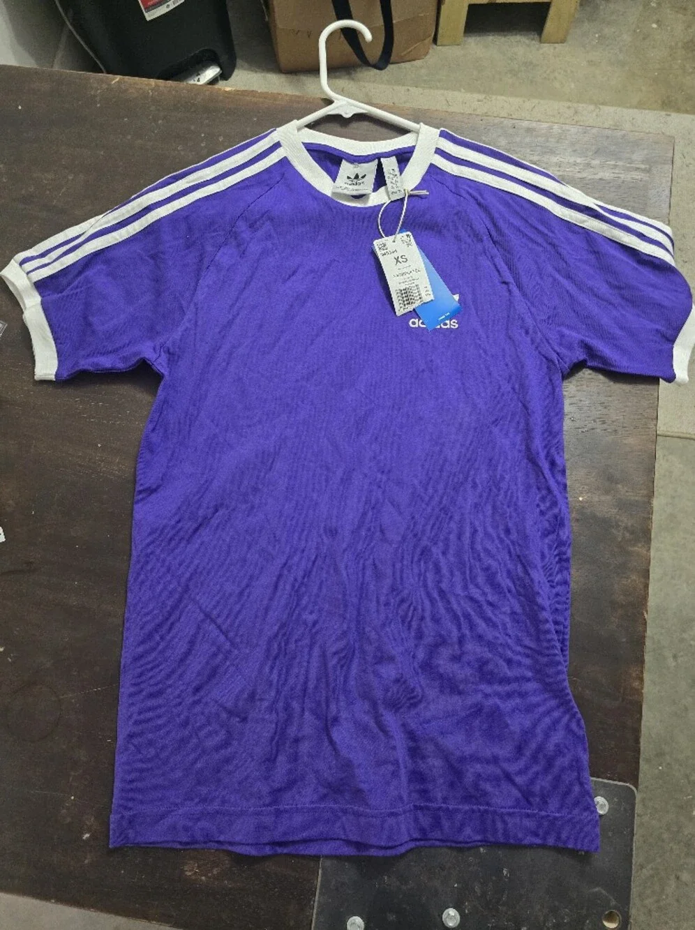 adidas Vintage Style Purple Short Sleeve Trefoil Tee with White Stripes NWT XS